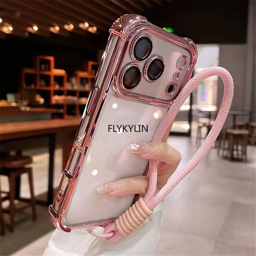 Electroplated Shockproof With Hand Strap Phone Case For Samsung A51 A31 A21S A50 A20 A30 A70 A71 A11 Transparent Silicone Cover