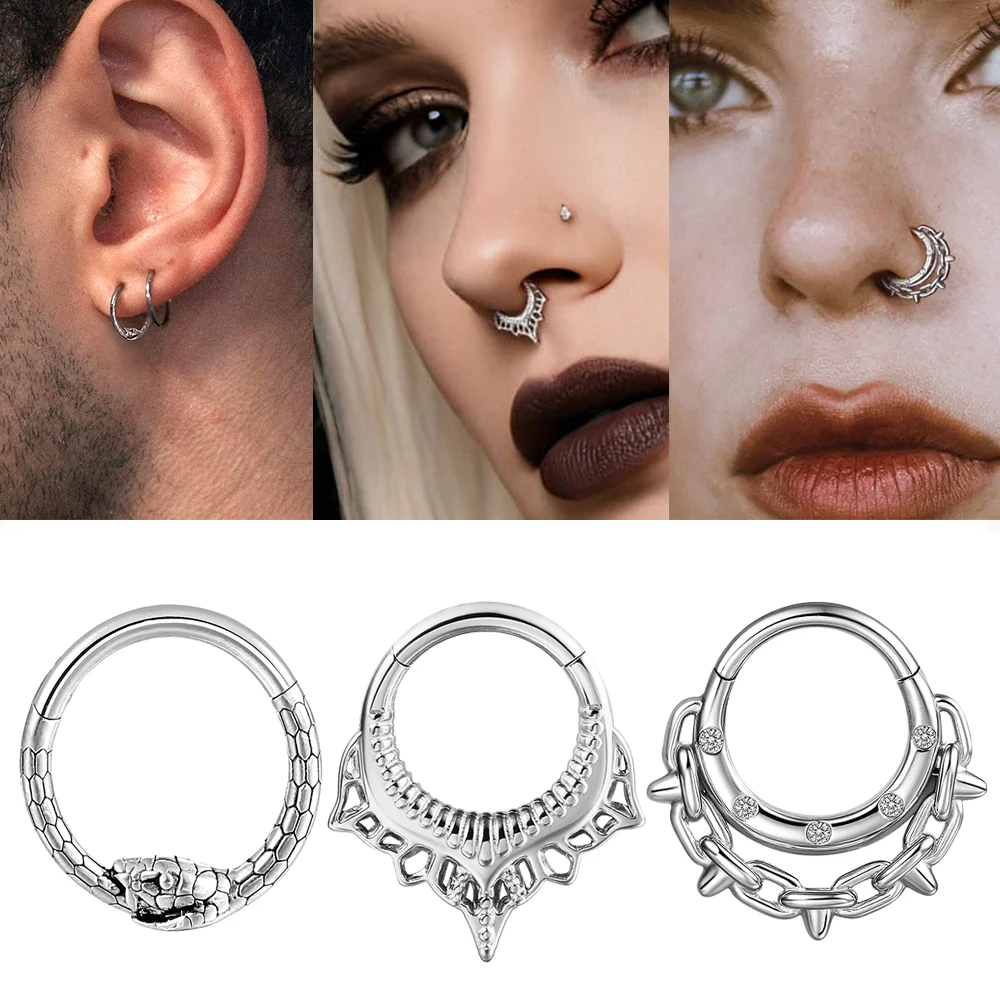 Brinco Elegante Giga 1PCS para Septo Nasal, Anel Articulado em Aço Inoxidável 316 para Mulheres, Joia de Piercing Corporal para Cartilagem, Tragus e Helix