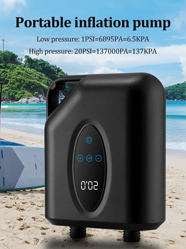 

Portable Paddle Board Pump 20PSI High Pressure Electric Air Compressor Pump Inflation Pump with 6 Nozzles for Paddle Board