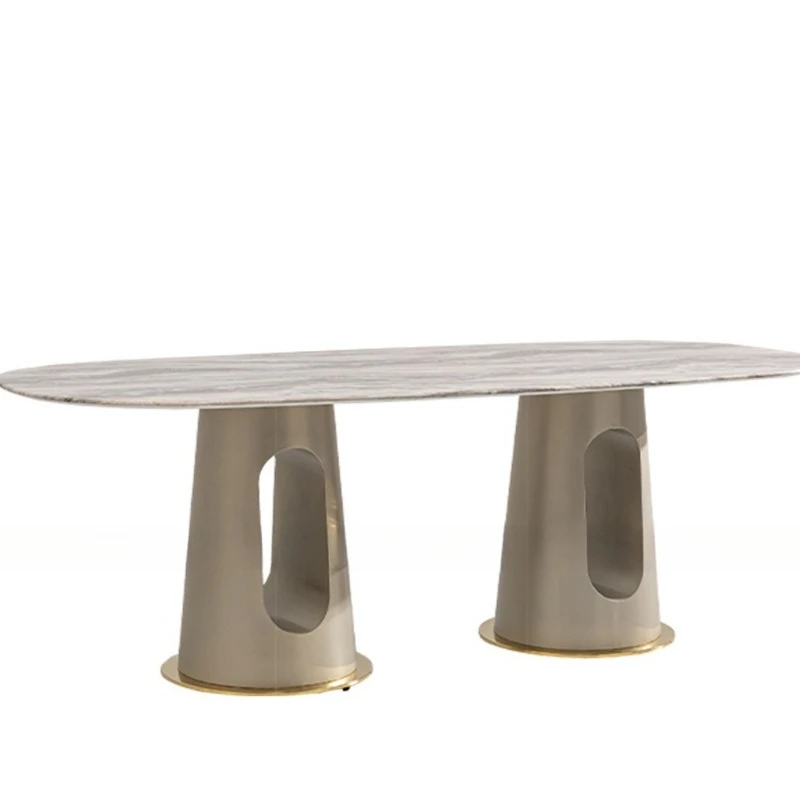 

Light luxury marble dining table Home villa High-end design sense Long dining and chair combination
