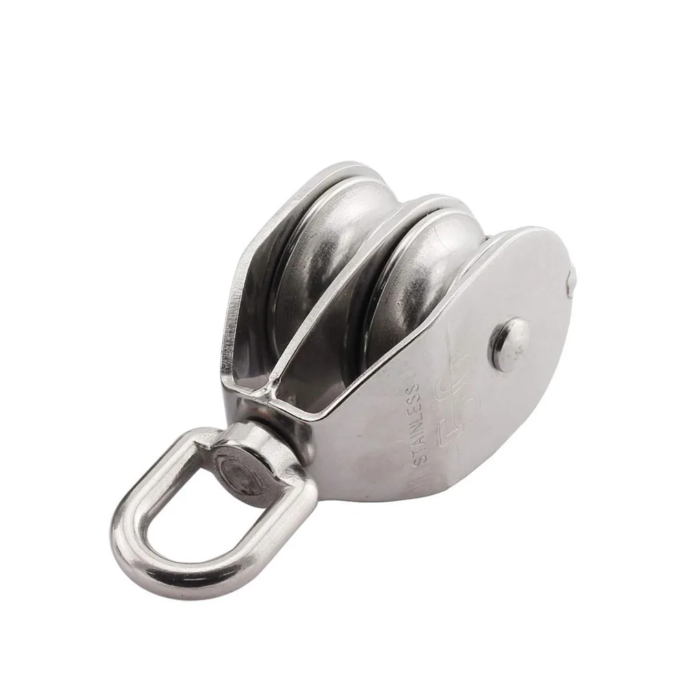 1PC M20 M25 M32 M50 Stainless Steel Pulley Double Wheel Swivel Lifting Rope Pulley Traction Wheel Lifting Transmission Tools image 5