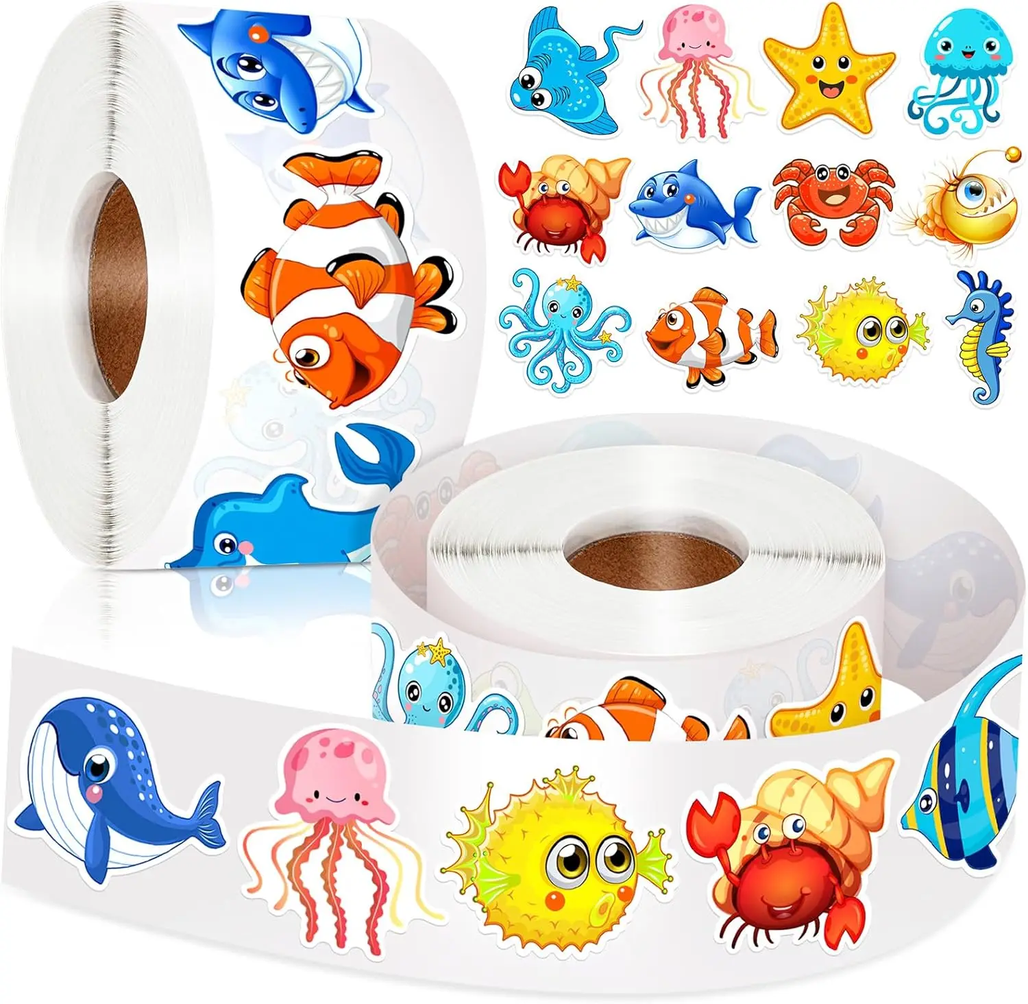 1000 Pcs Ocean Animal Stickers Roll Sea Animal Stickers for Kids Cute Roll Sticker Cartoon Fish Sticker Deals Sea Creature Label