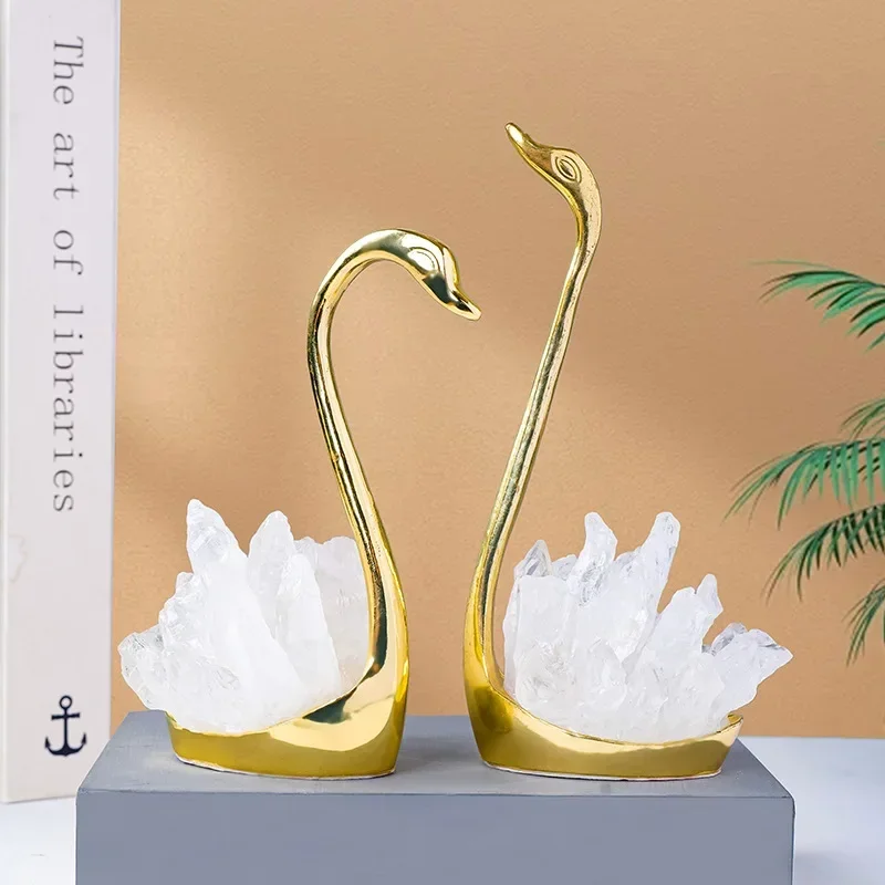 

Natural White Crystal Swan European and American Style Creative Couple Swan Decoration Wine Cabinet TV Cabinet Decoration