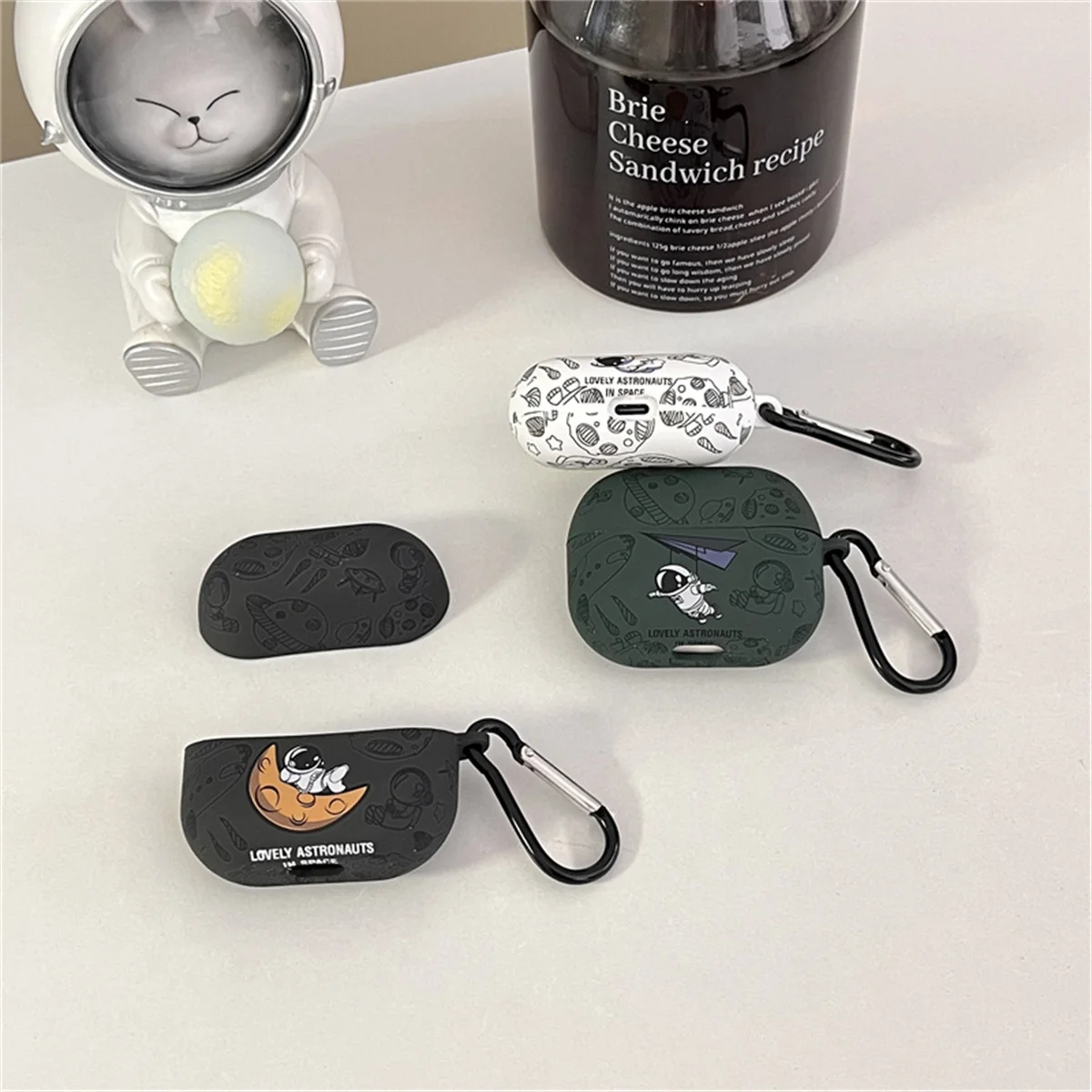 جراب سماعات أذن لسامسونج جالاكسي بدز 3 برو ، كرتون لطيف ، رائد فضاء ، تصميم نمط رجل فضاء ، غطاء سماعة رأس مع خطاف ، براعم 3 برو ،