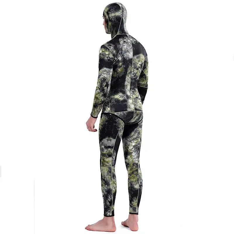 NEW 5mm Camouflage Wetsuit Long Sleeve Fission Hooded 2 Pieces Of Neoprene Submersible  For Men Keep Warm Waterproof Diving Suit