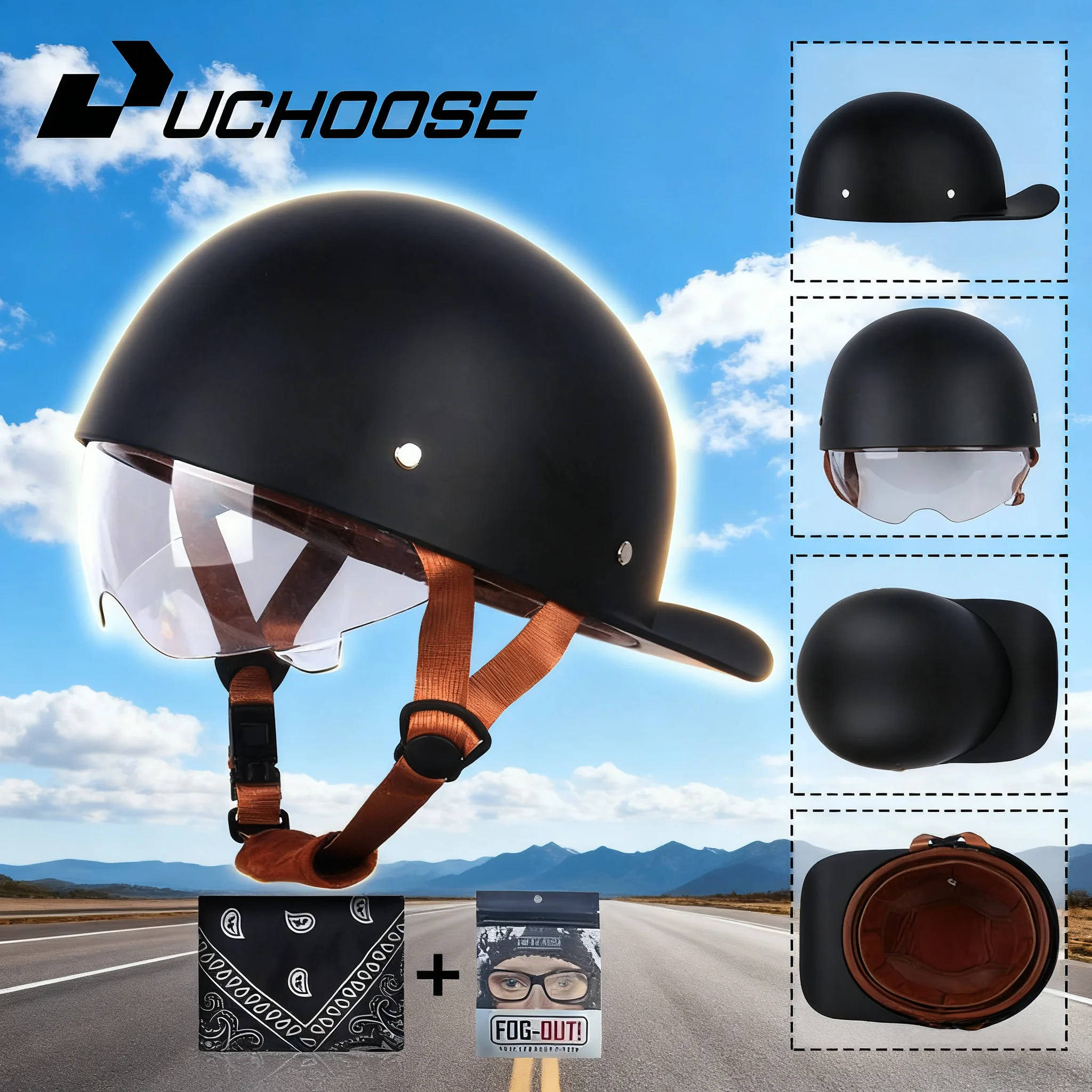 

Uchoose Baseball Cap Helmet Motorcycle Vintage Retro Helmets Summer Open Face Scooter Cruiser Chopper Gangster DS Men Women Kid