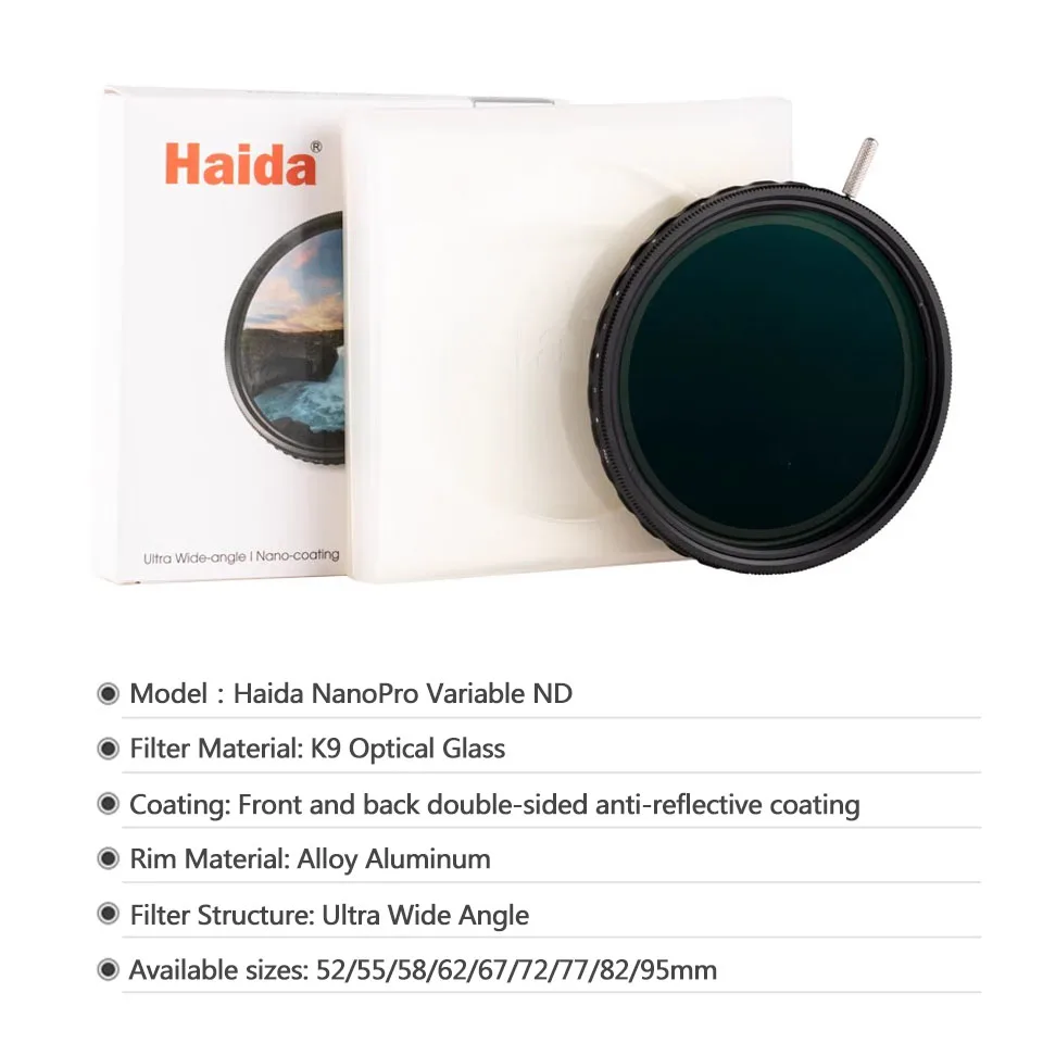 Haida NanoPro Variable ND Filter from ND12-ND400 Double-sided MC Medium Gray Density Adjustable Scrim Filter for Camera Lens