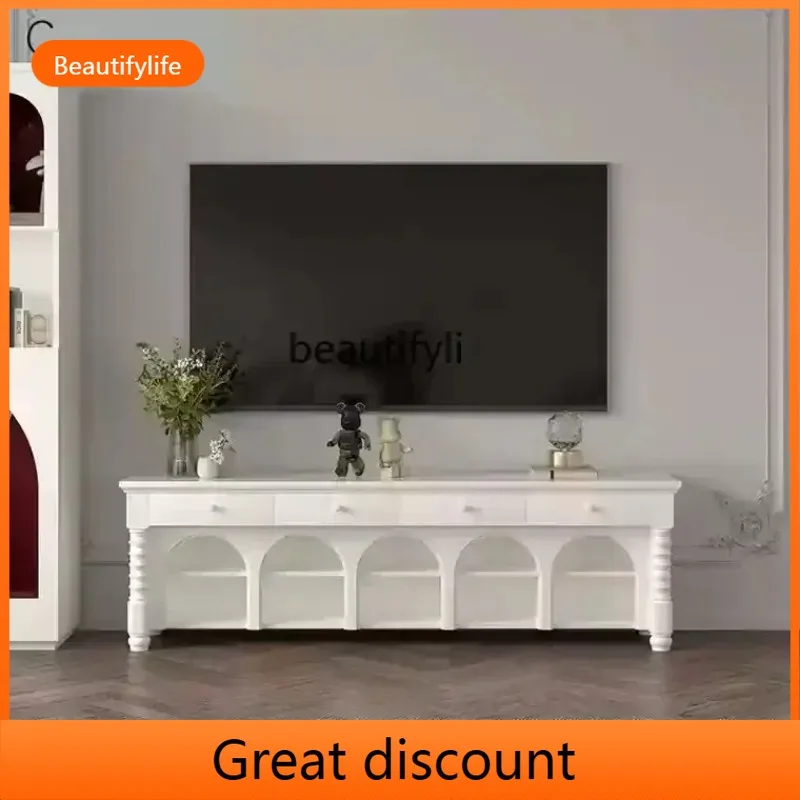 

Французский светлый роскошный кремово-белый домашний входной шкаф, современная простая арочная дверь, римская колонна, боковой шкаф из массива дерева F A51