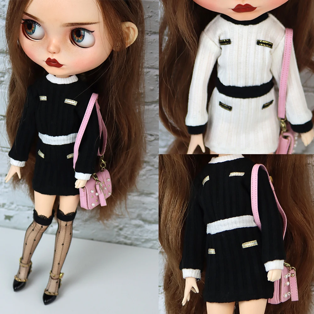

Blyth clothes Azone OB22 OB24 Doll accessories Fashion knitted dress black whitegirl toy gift