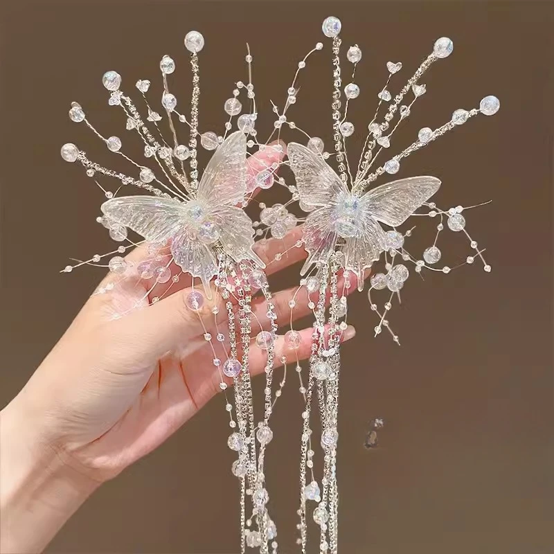 

Super Fairy Hair Accessories Solid Color Crystal Decoration Pure Butterfly Hair Clip Headdress Fringe Hair Clip Bride