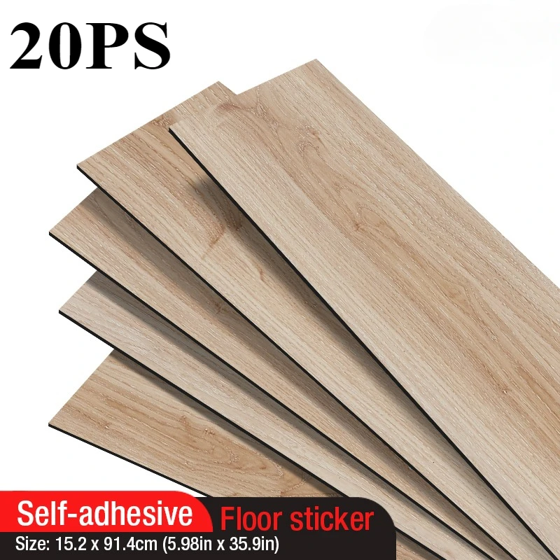 20Pcs 91x15cm Floor Stickers Wall Stickers Waterproof Self-adhesive Thickened PVC Wood Grain Floor Stickers Foam Living Room