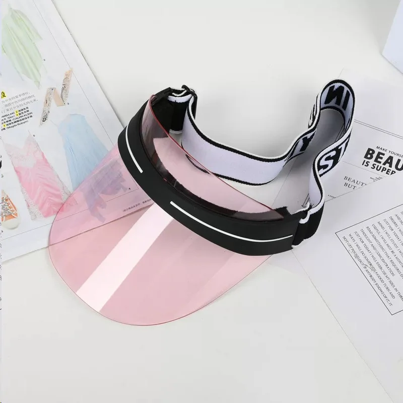 

Pink Clear Sun Visors Outdoor Sport Sunshade Hat Unisex Golf Cap for Running Driving Adjustable PVC Breathable Empty Top Caps