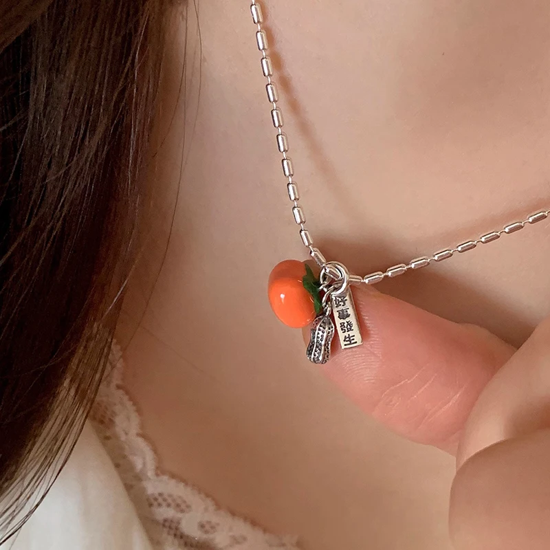 VENTFILLE 925 Silver Drip Glaze Necklace for Women Persimmon Peanut Irregular Originality Design Jewelry Gift Dropshipping