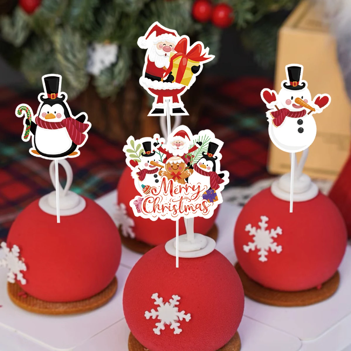 Merry Christmas Cartoon Santa Claus Cupcake Toppers Snowman Penguin Cake Toppers Decoration Xmas Party Supplies 2025 NEW Year ﻿