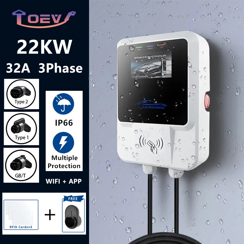 EV Charging Station 7KW 22KW Electric Vehicle Car Charger 32A EVSE Wallbox Wallmount Type 2 / J1772 / GBT with APP Wifi Cards