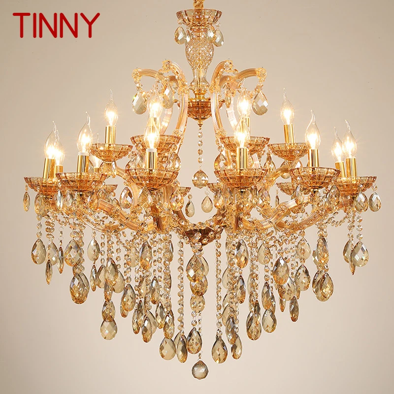 

TINNY LuxuriousCandle Pendent Lamp European Style Crystal Lamp Art Living Room Restaurant Villa Staircase Duplex Building