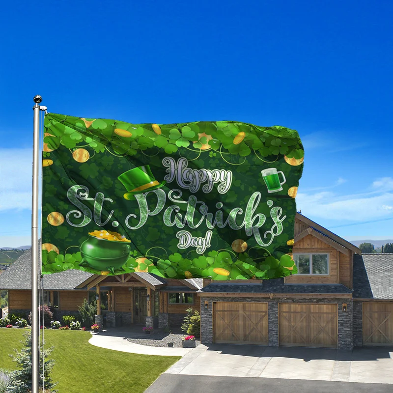 1 pc 3 x 5 Feet Polyester Fabric Vivid Color Flag for Happy Irish Festival St. Patrick's Day for Garden and Outdoor Decor