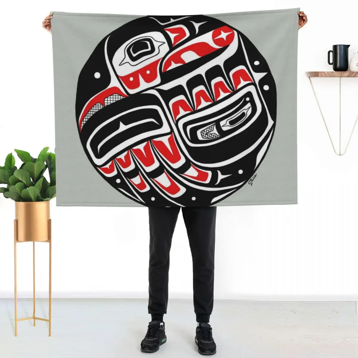 Raven Steals The Sun - PNW style Throw Blanket Custom Designers Hair Nap Flannels Stuffeds Blankets