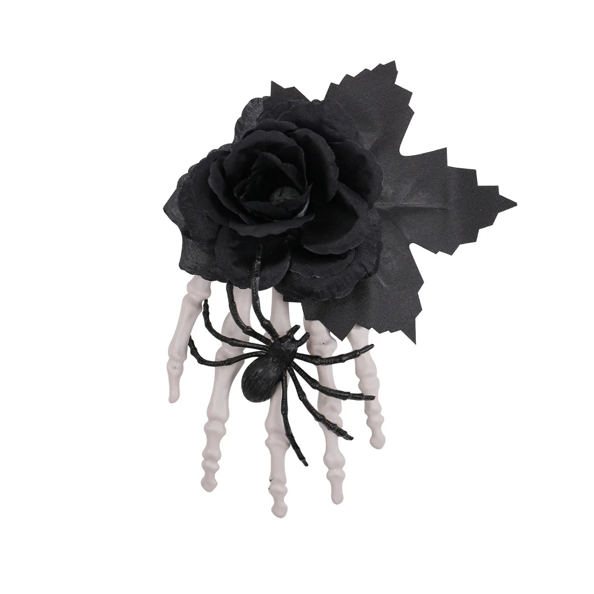 Halloween Spider Skull Decor Black Rose Hairpin Bone Claw Side Clip Hair Accessory Creepy Headdress Halloween Party Outfit view 5