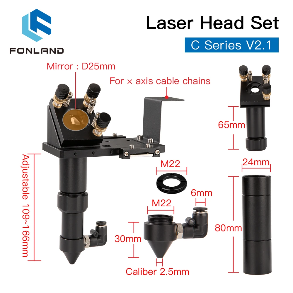 Imagem -02 - Lente de Cabeça Laser D18 Fl38.1 D20 Fl50.8 63.5 101.6 mm Montagem Integrativa Espelho Dia25 para Máquina de Corte a Laser Fonland-co2