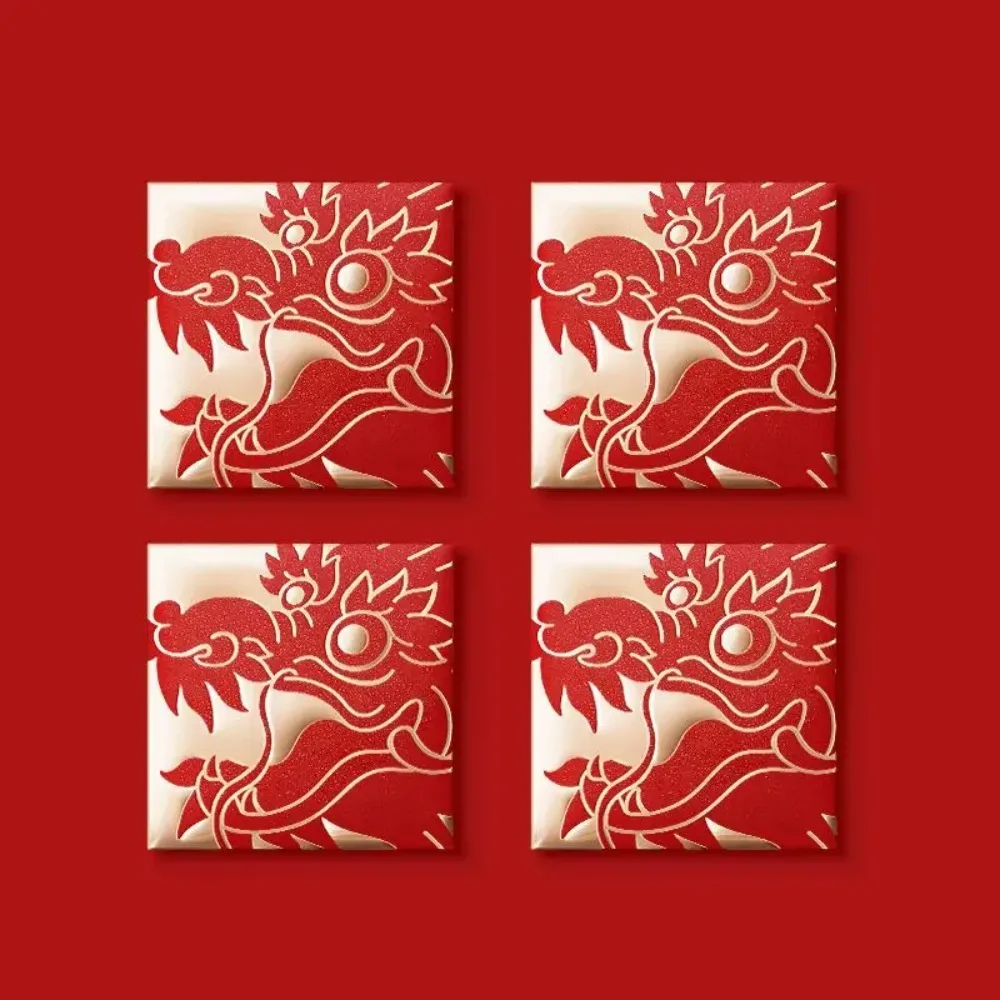 

10pcs Bronzing Dragon Pattern Red Envelope Chinese Dragon Pattern Simple Style Red Packet Auspicious Luck Money Bag Children