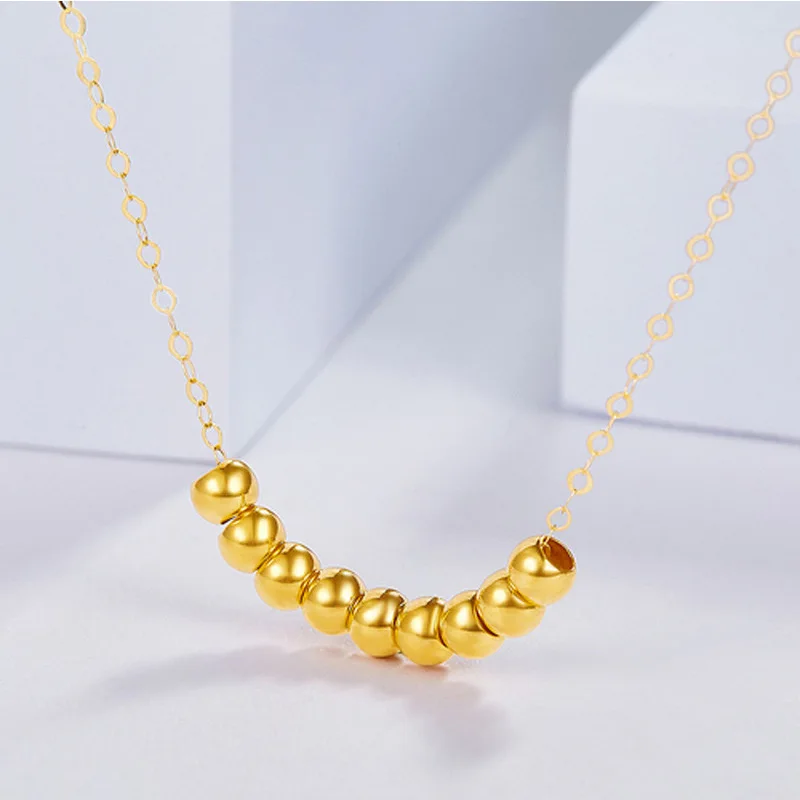 SMILE Real 18K Gold Necklace Pendant AU750 Small Gold Ball Smiling Necklace Women's Boutique Jewelry Gift X0019