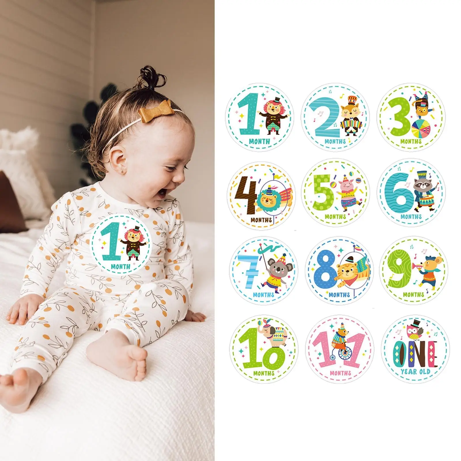 12x Baby Milestone Sticker Newborn Month Sticker Baby Monthly Stickers for Posing Props