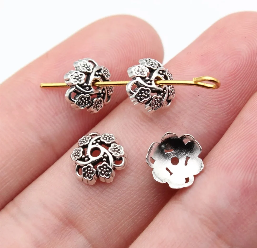 

100pcs 9.3x9.3x3.4mm Zinc alloy metal tibetan silver plated bead caps T1365 for jewelry making