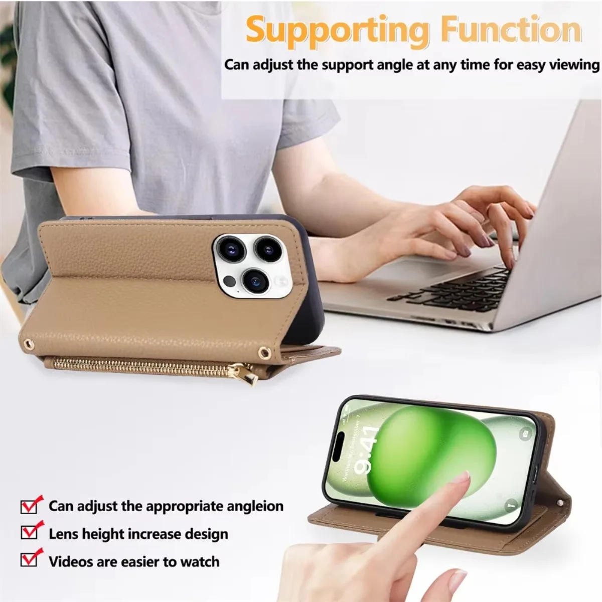 Mirror Wallet Crossbody Phone Case For iPhone 17 Air 16 Pro Max 16E 15 14 Plus 13 12 11 7 8 SE Card Holder Strap Leather Cover