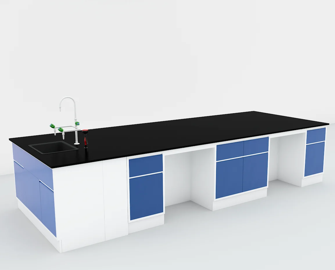 LB-FM-06 مقعد مختبر مثبت على الأرض مع أرفف كاشف/صنبور مياه/صنبور/خزانة حائط #5