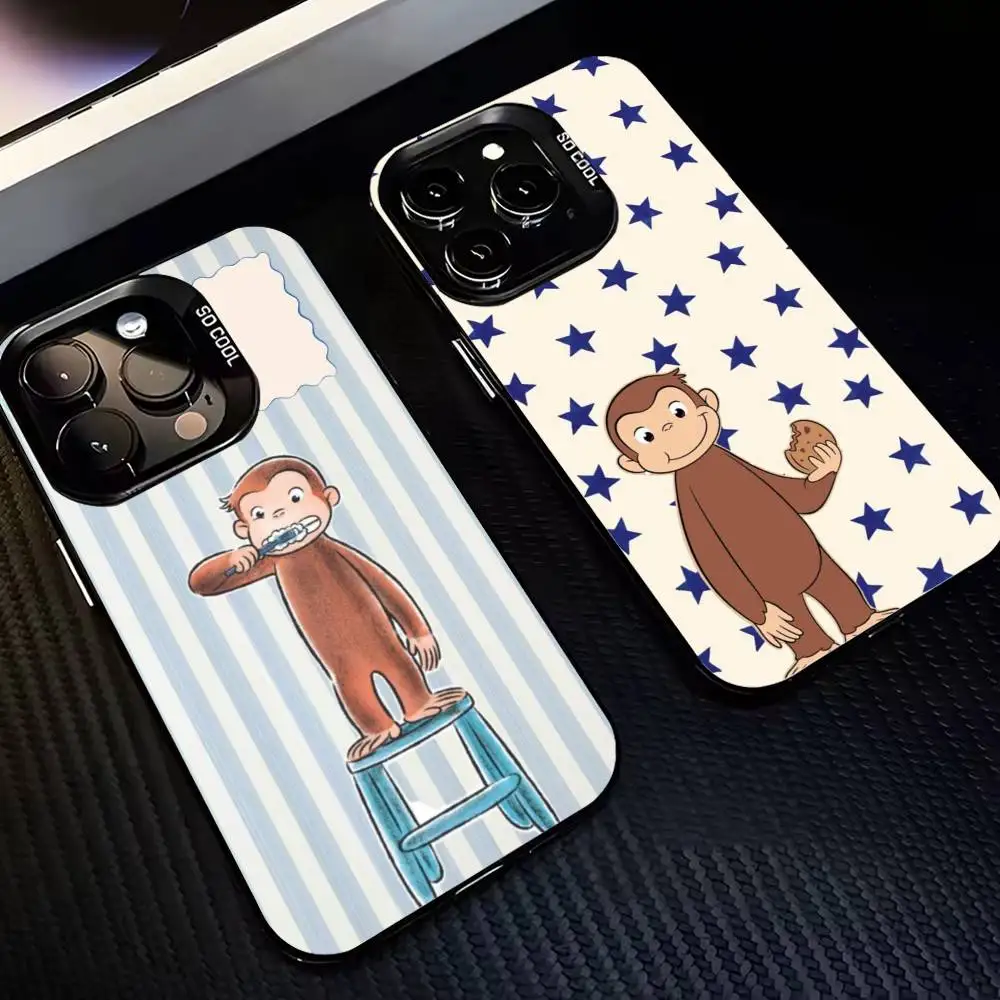 

C-CuriousS G-George Monkey Phone Case For iPhone 16,15,14,13,12,11,Pro,MAX Gray Matte Silicone Black Cover