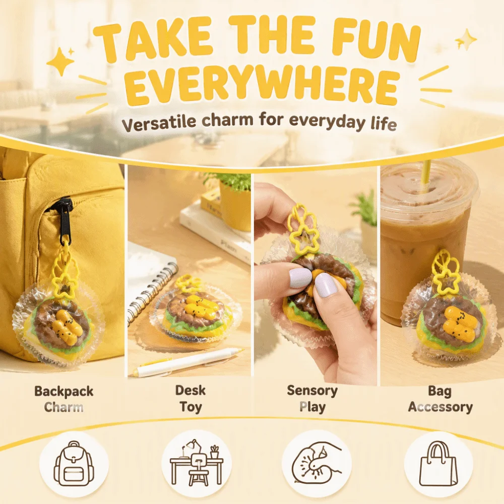 Quick Rebound Hamburger Squeeze Keychain Super Soft Kneading Hand Stitched Pendant Elastic Mini Slow Rebound Pendant Daily Use