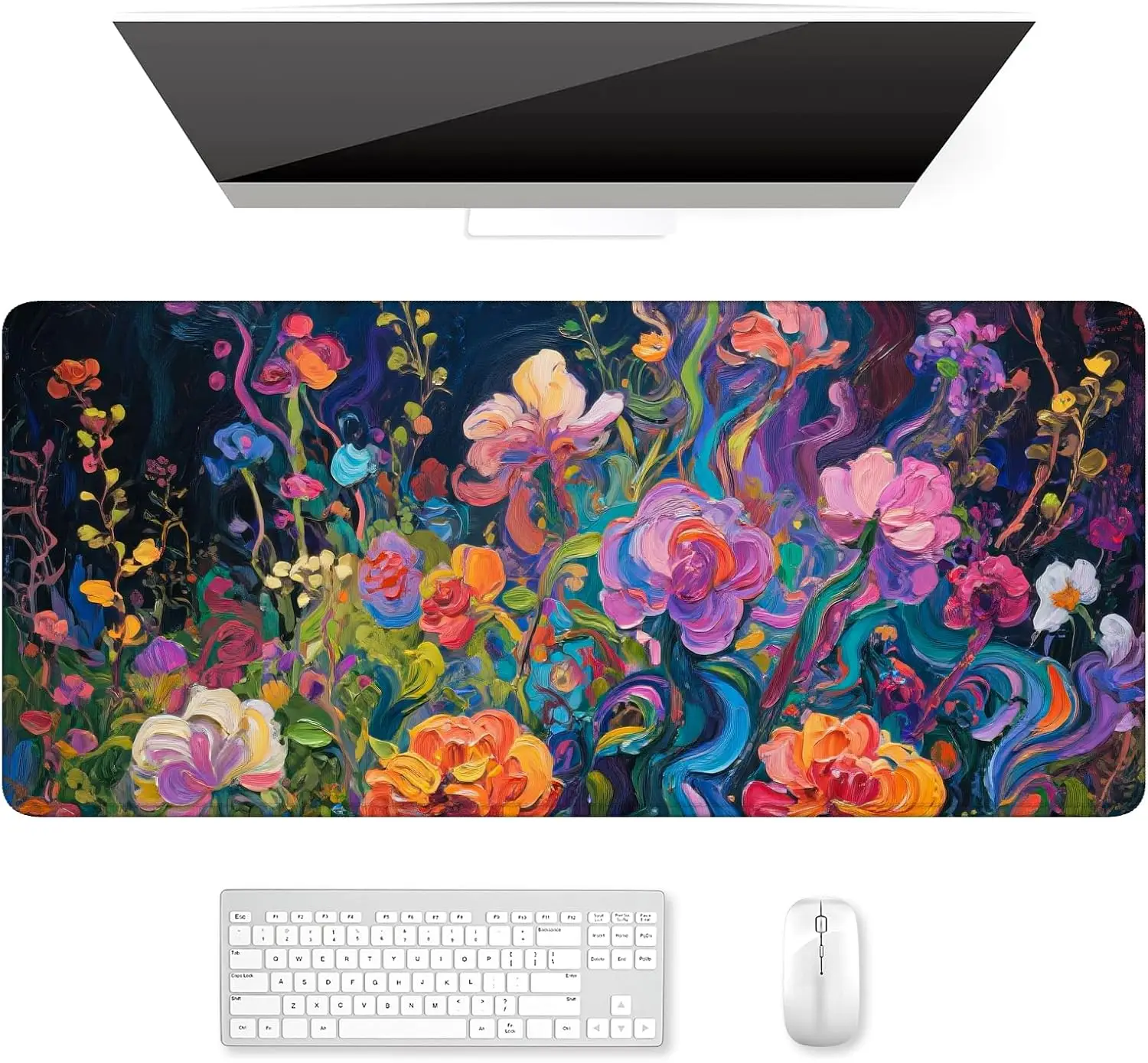 

Desk Mat Ultra Large Mouse Pad XXL Extended for Keyboard Laptop with Colorful Flowers Design 35.5x15.7in