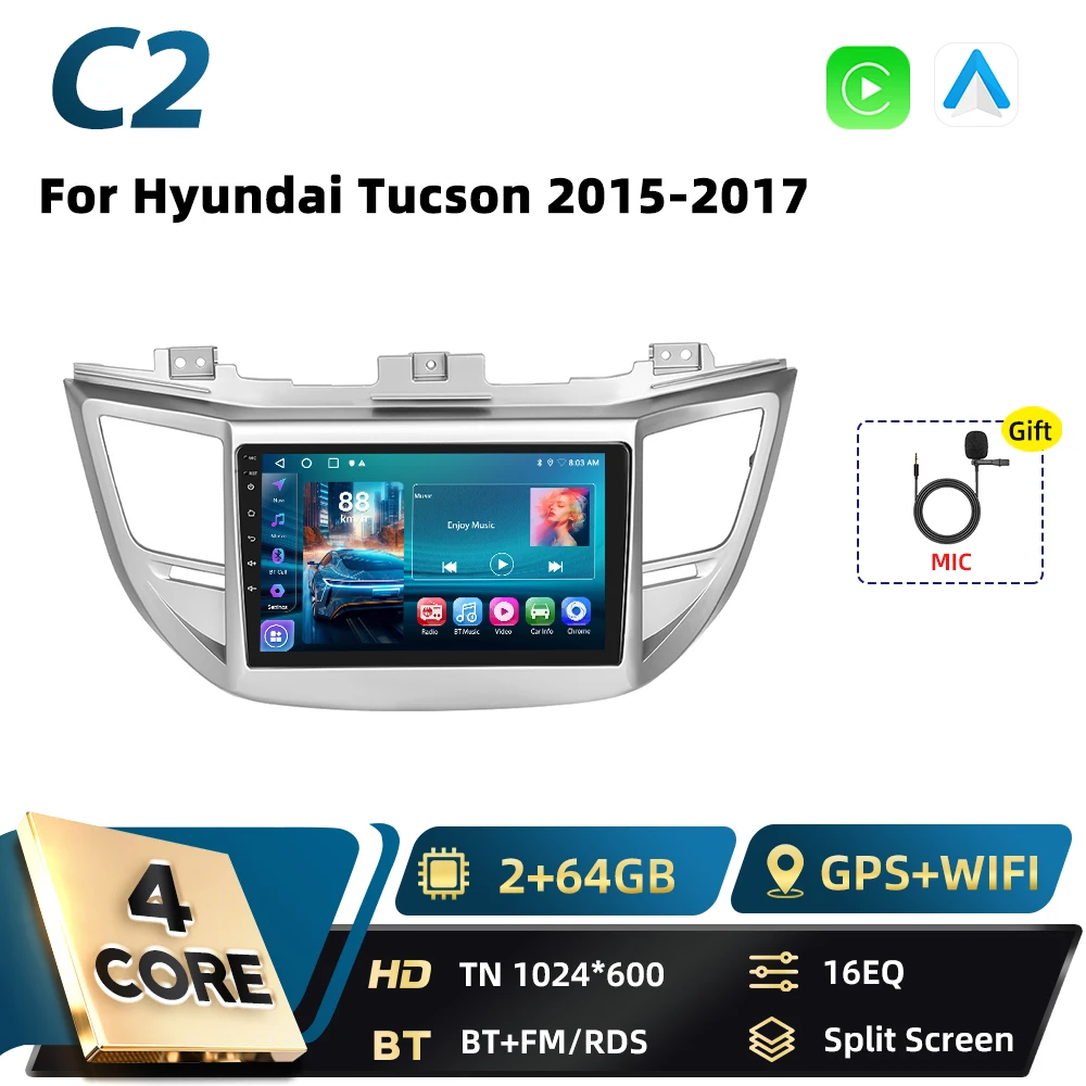 Podofo Qualcomm 8Core CarPlay Android Auto Auto Intelligente Systemen Voor Hyundai Tucson 2015-2017 GPS DSP FM RDS 2din Autoradio