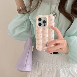 Ins Full Screen Pink Flower Bowknot Stereoscopic Lattice Shockproof Protective Cover Case for iPhone 16 15 14 13 12 11 Pro Max