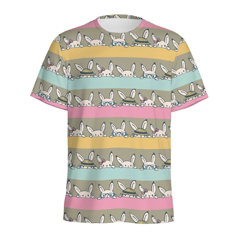 Cartoon Rabbit Graphic T-Shirts for Children Girl Clothes Short Sleeve Kids Summer Clothes Casual Cute O-Neck Child Girl Tops