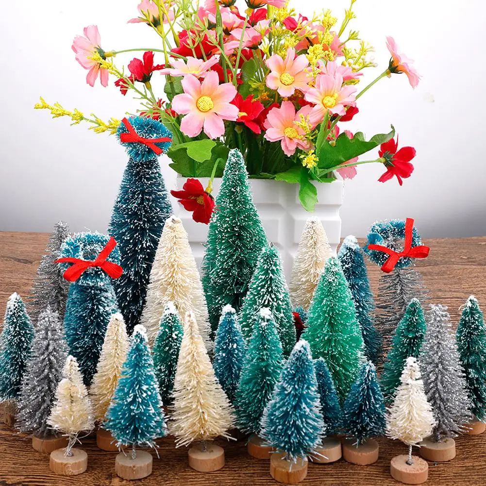 1 Set utile albero di natale da tavolo di colore brillante adorabile Mini albero di pino innevato ornamento per feste di natale collegabile