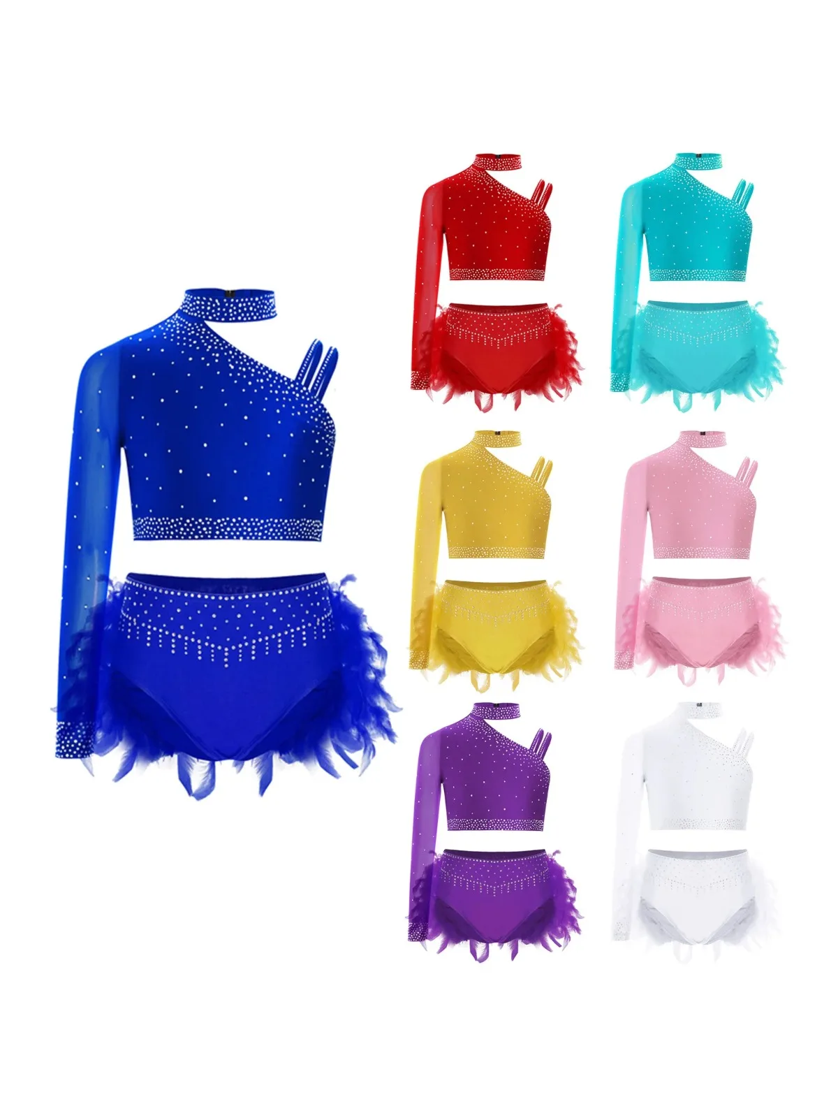 Kinder Mädchen Ballett Tanz Sets Performance Kostüm Strass Gymnastik Tops Einzigartige Unregelmäßige Schulter Crop Top mit Slip Anzug