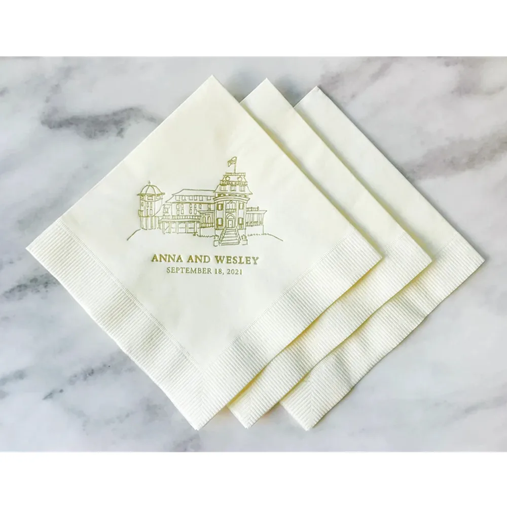 

50PCS Sketched Venue Cocktail Napkin - Customizable Wedding Napkin - Venue Drawing - Wedding Napkin