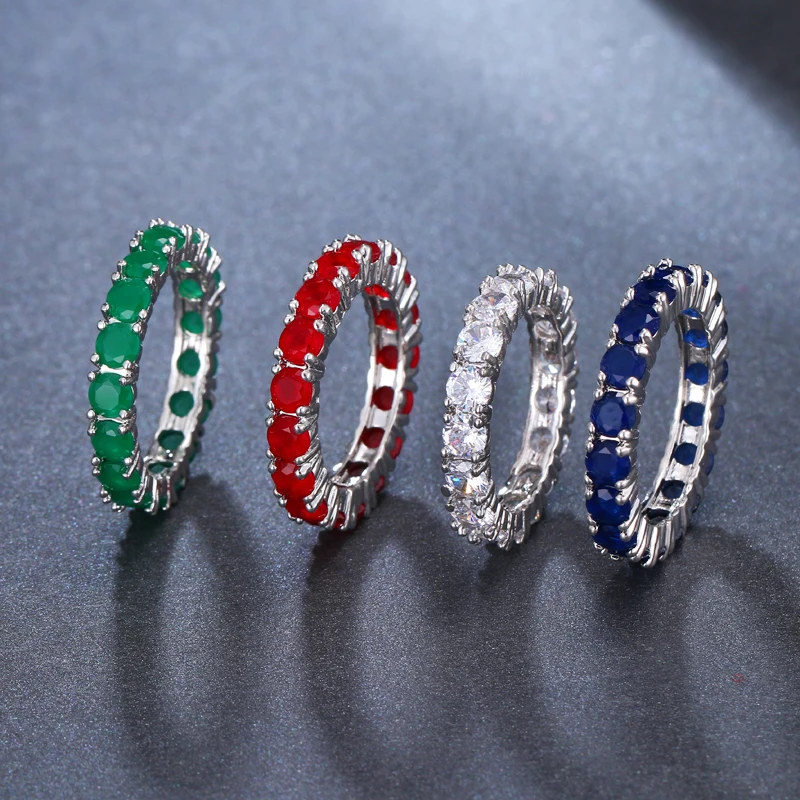 Fashion Silver Color Zircon Engagement Ring For Women Green Blue Red Party Rings for Girl Jewelry Gift anillos