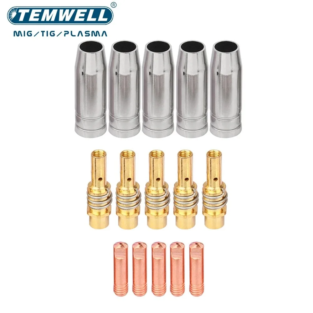 15/30pcs 15AK Torch Welding 180A MIG Torch Gas Nozzle Tips Holder Gun Neck Wrench for 15AK MIG Welding Machine Consumables