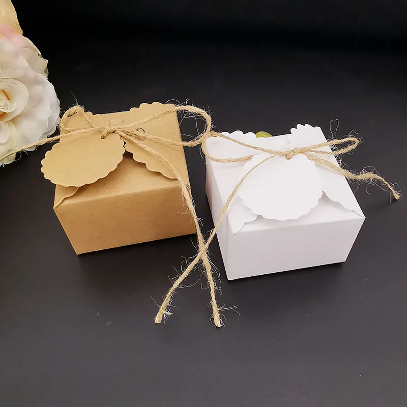 25/50Pcs Kraft Paper Wave Candy Gift Box DIY Chocolate Wedding Favor Gift Packaging Boxes With Rope Tag Birthday Party Supplies