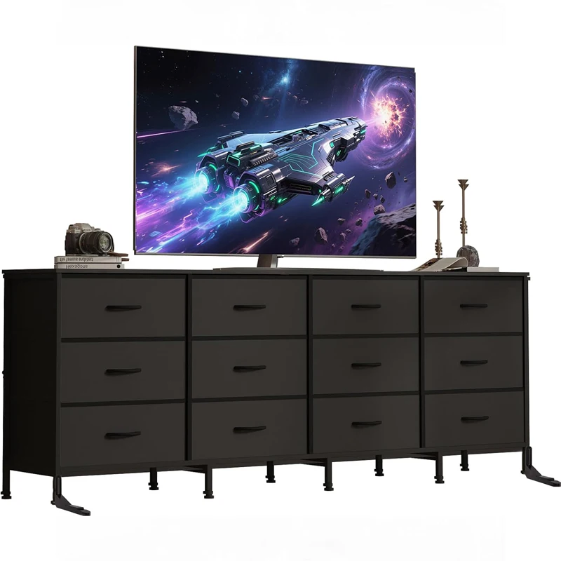 12 Drawer Dresser for Bedroom, 70 Long TV Stand for 65, 75, 80 Inch TV | Dresser with Charging Station, Large Entertainment Center for Living Room, Entryway