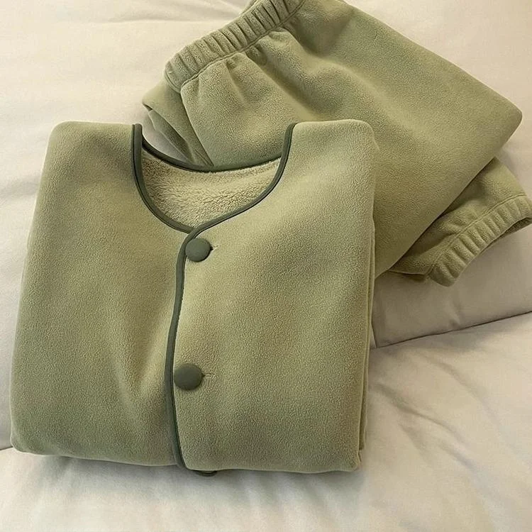 

plus Size Coral Fce Pajamas Thiened Flannel Spwear Warm Home Clothes Korean Sle Loose Fit Long Pants Autumn Winter Set