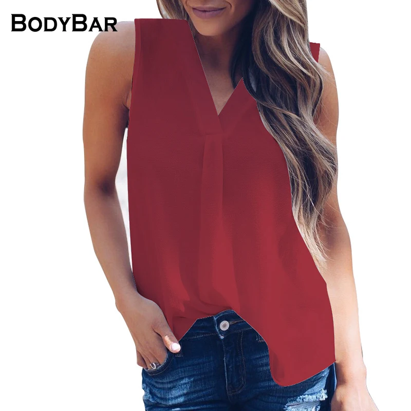 

Elegant V-neck Chiffon Shirt Office Solid Color Top Ladies Sleeveless Vest Loose Casual Blousa For Woman S-5XL Oversized Blouses