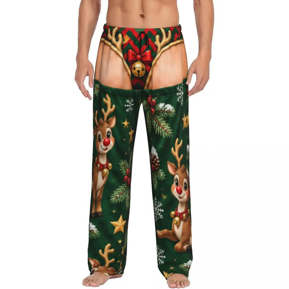 Merry Christmas Santa Claus Snowman Mens Pajama Pants Soft Comfy Lounge Pants Sleep Bottoms with Pockets