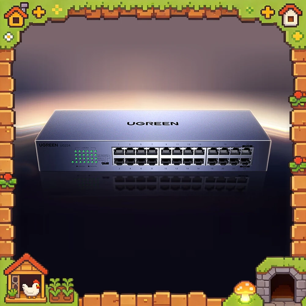 UGREEN 35374 Gigabit Ethernet Switch CM740 24 Ports VLAN Isolation Static Link Aggregation Metal Case 19in Rack Mount