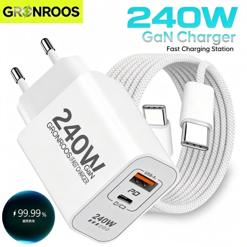 Image of 240W GaN PD USB-C Ladegerät für iPhone 17 16 15 14 13 12 Pro Max, QC 3.0 PD 3.0 USB Typ C Schnellladegerät für Xiaomi Poco iPad