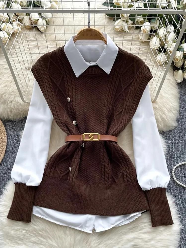 

Женский модный вязаный жилет-конверт и комплект из двух предметов Long Sve, внутренняя многослойная одежда, осенняя одежда