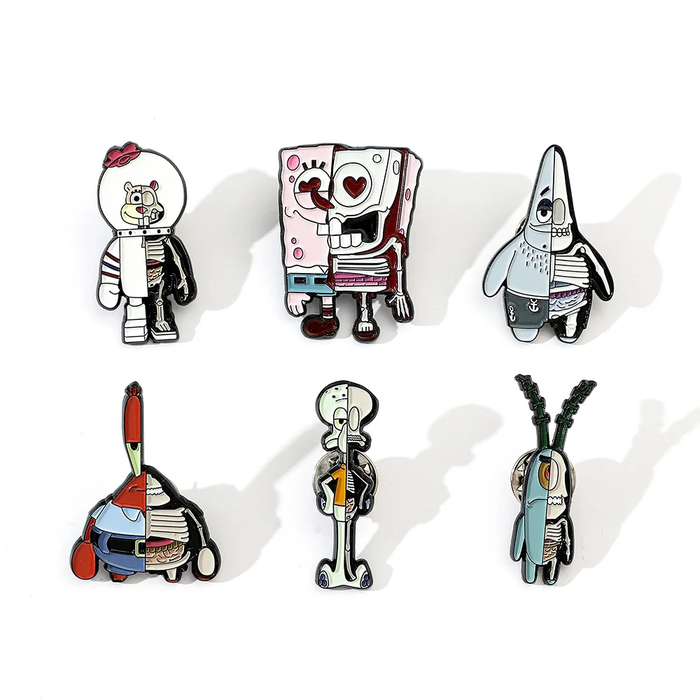 

1 Set Creative Personality European and American Cartoon SpongeBob SquarePants Metal Badge Halloween Design Skeleton Pie Star